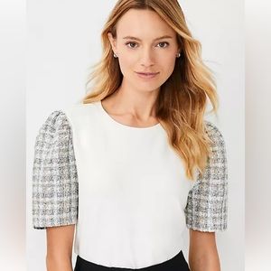 Tweed Sleeve Ponte Top